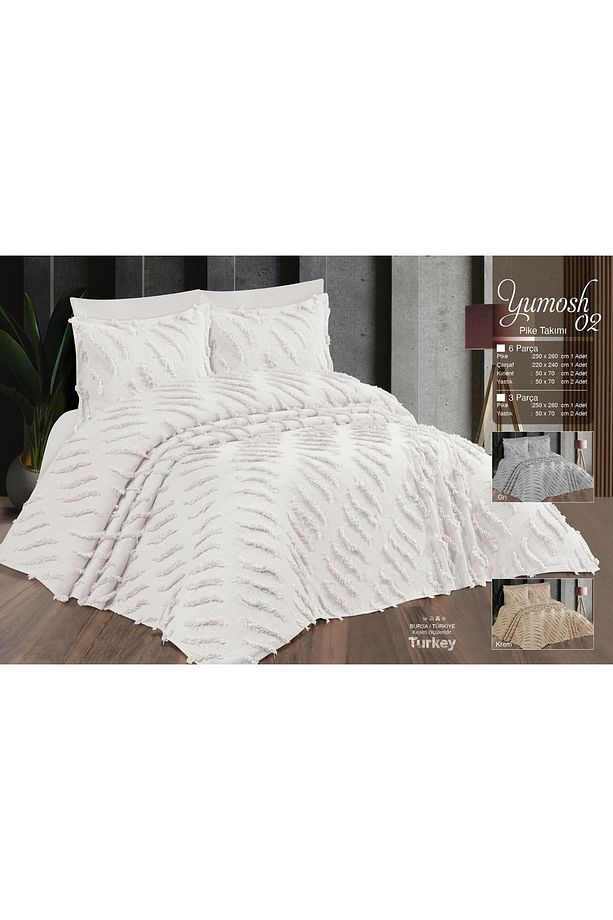 Çift Kişilik Yatak Örtüsü Gri 6 Parça Yatak Örtüsü Bedspread - 1