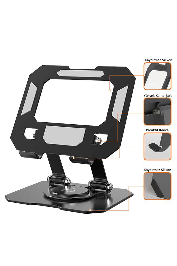 Masa Üstü Metal Tablet Ve Telefon Tutucu Stand 2 Kademeli 360 Derece Döndürülebilir - 9