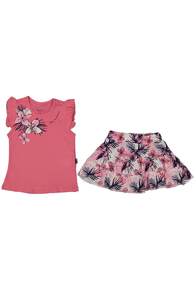 Girl's Fuchsia Floral Printed Skirt Suit