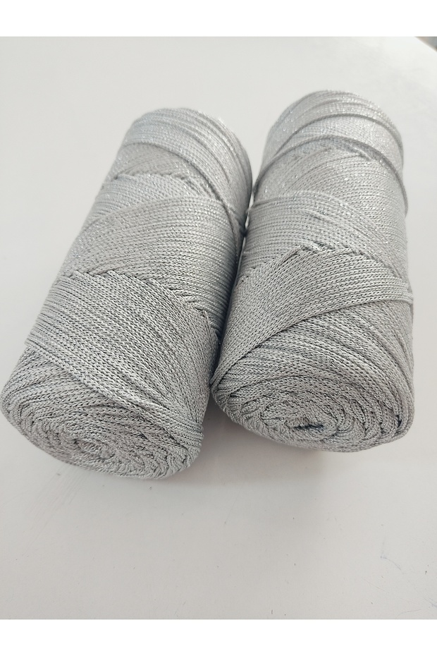 Silver Color Glitter Macrame Strings Bag - 400Gr, 2mm, Runner, Supla Hobby String - 3