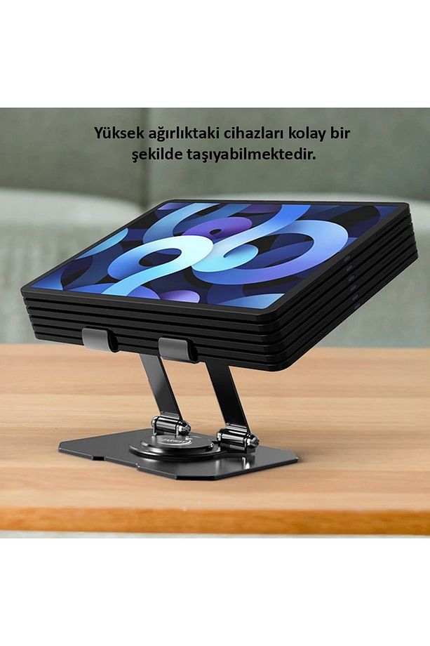Masa Üstü Metal Tablet Ve Telefon Tutucu Stand 2 Kademeli 360 Derece Döndürülebilir - 5