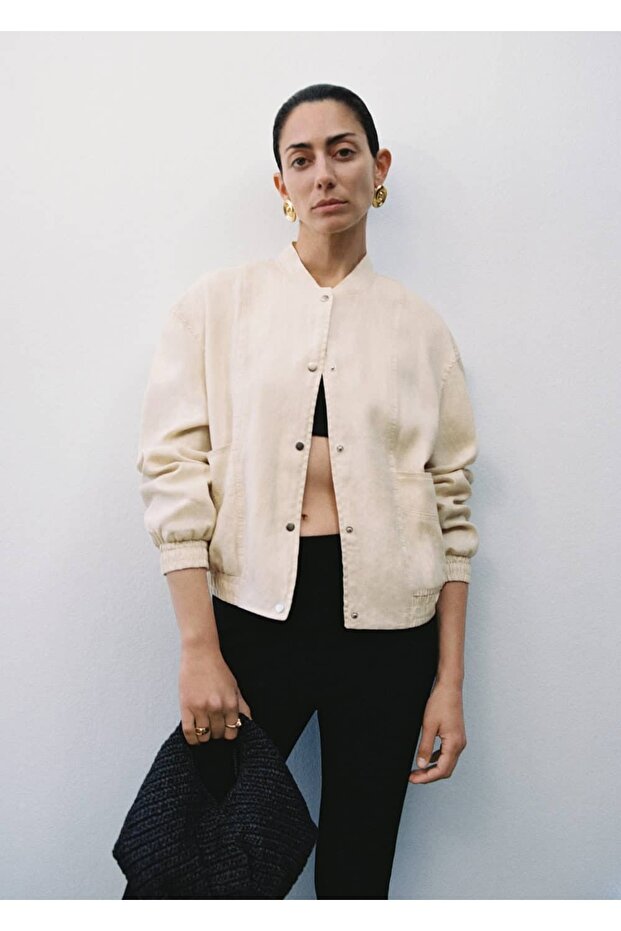 Keten karışımlı düğmeli ceket - 8