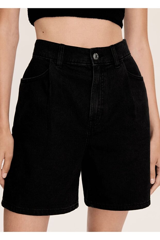 Düz kesim denim şort - 6