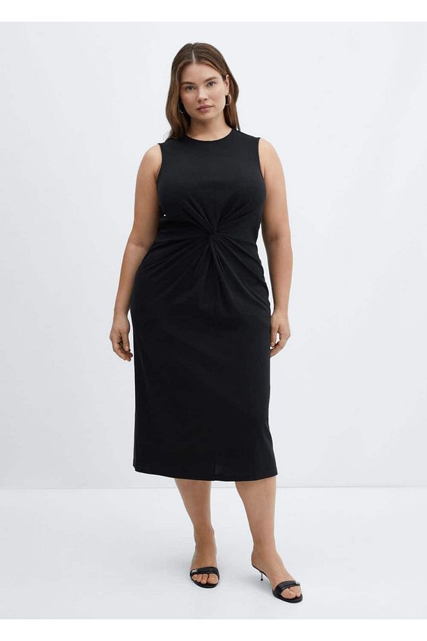 Drape detaylı midi elbise - 5