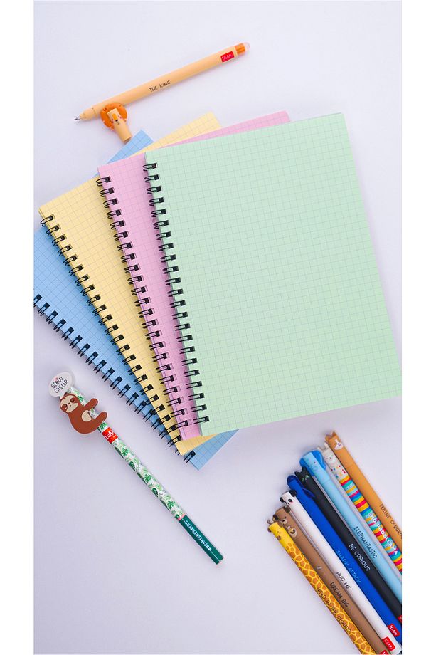 A5 Spiralli Okul Defteri 50 Yaprak 100 Sayfa 4'lü Set - Kareli Defter - Renkli Defter - 7