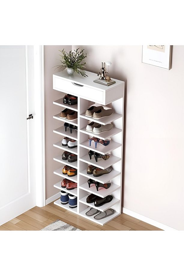 Beyaz Ayakkabılık, Dekoratif Ayakkabılık, %100 Mdf Çekmeceli Ayakkabılık, Ayakkabı Standı - 3