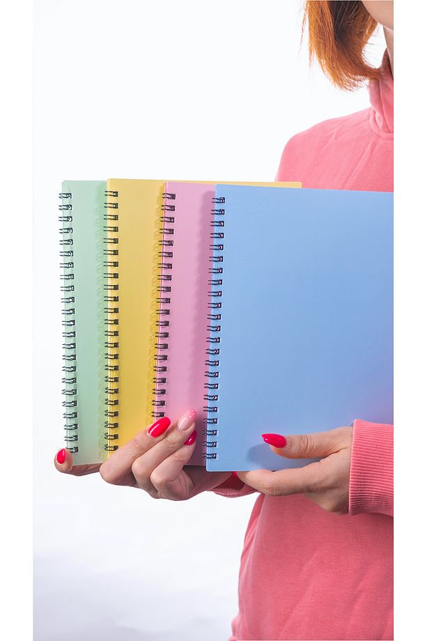A5 Spiralli Okul Defteri 50 Yaprak 100 Sayfa 4'lü Set - Çizgisiz Defter - Renkli Defter - 6