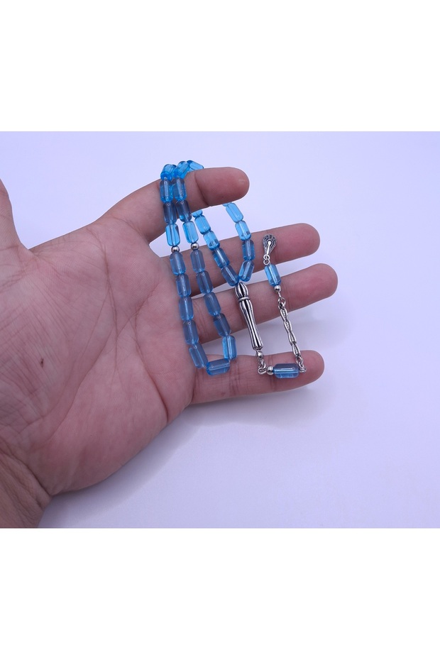 Turquoise Color Capsule Cut Glass Rosary