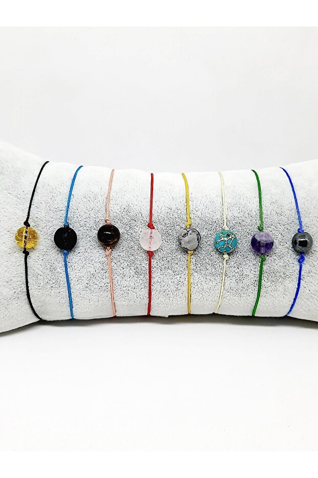 8-Piece Rope Natural Stone Bracelet Set-Citrine-Lava-Tiger's Eye-Quartz-Jasper-Varisite-Amethyst-Hematite