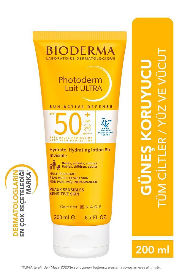 Photoderm Lait Ultra Tüm Ciltler Spf50 Yüksek Koruma Süt Form Yüz Vücut Güneş Kremi 200 ml - 1