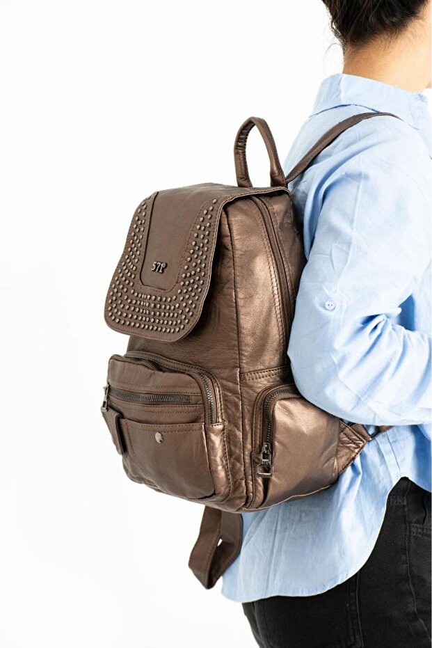 Y.S.Leather Women's Backpack - Trock, Multi-Pocket, Daily Use, 30*25 cm