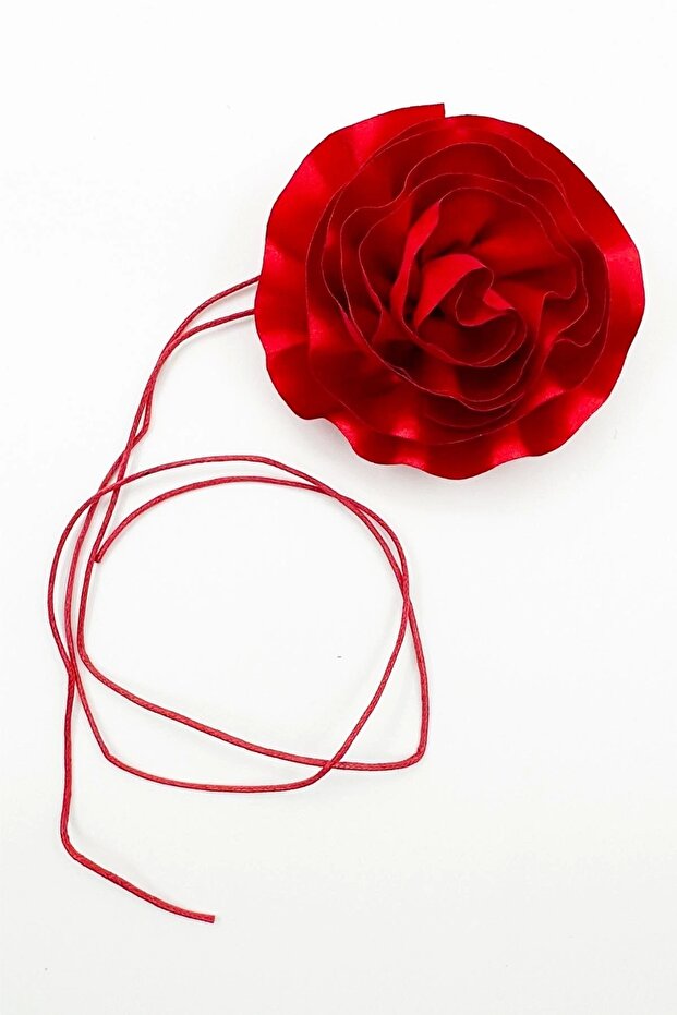 Flower Choker Necklace Satin Red Round Design (120cm)