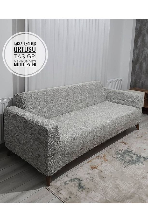 Jakarlı 3311 Lastikli Kanepe Örtüsü |lastikli Koltuk Örtüsü|koltuk Örtüsü|koltuk Kılıfı Krem-taş Gri - 4