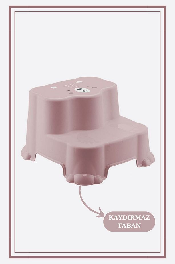 Çocuk Bebek Ilk Tuvalet Eğitimi Kaydırmaz 2 Katlı Tabure Basamak Ve Kulplu Adaptör Seti Pembe - 2