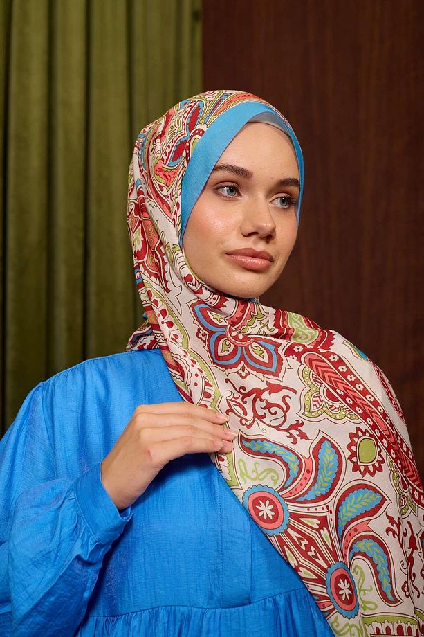 Marrakech Koleksiyon Soft Şal Kırmızı Mavi 3048-06 - 2