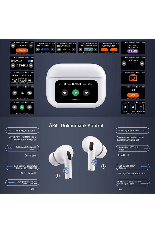 Dokunmatik Led Ekranlı Bluetooth Pro 2.Nesil Bluetooth Kulaklık İphone13 Mini Uyumlu - 3
