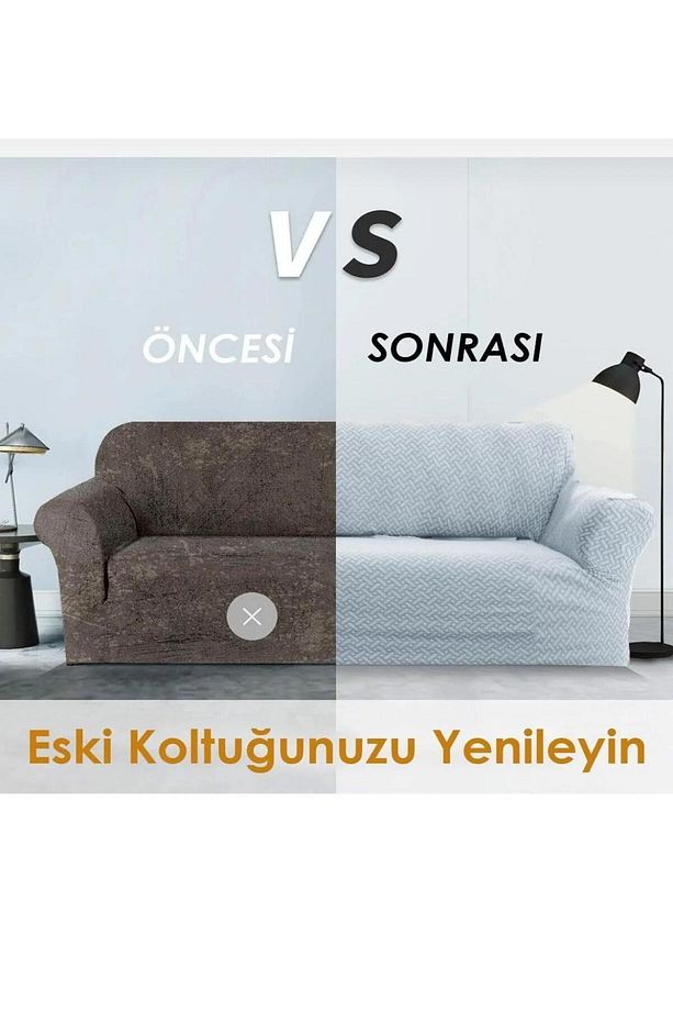 Streç Lastikli Jakarlı 3 3 1 1 Koltuk Örtüsü Takımı Kanepe Çekyat Koltuk Kılıfı Koltuk Örtüsü - 5