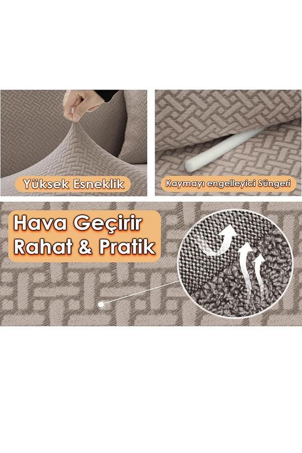 Streç Lastikli Jakarlı 3 3 1 1 Koltuk Örtüsü Takımı Kanepe Çekyat Koltuk Kılıfı Koltuk Örtüsü - 4