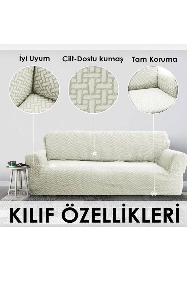 Streç Lastikli Jakarlı 3 3 1 1 Koltuk Örtüsü Takımı Kanepe Çekyat Koltuk Kılıfı Koltuk Örtüsü - 7