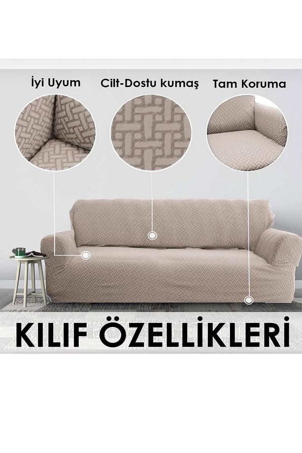 Streç Lastikli Jakarlı 3 3 1 1 Koltuk Örtüsü Takımı Kanepe Çekyat Koltuk Kılıfı Koltuk Örtüsü - 5
