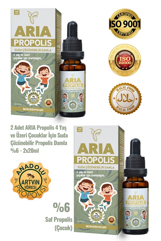 2 Adet 4 Yaş ve Üzeri Çocuklar İçin Suda Çözünebilir Propolis Damla %6 - 2x20ml - 1