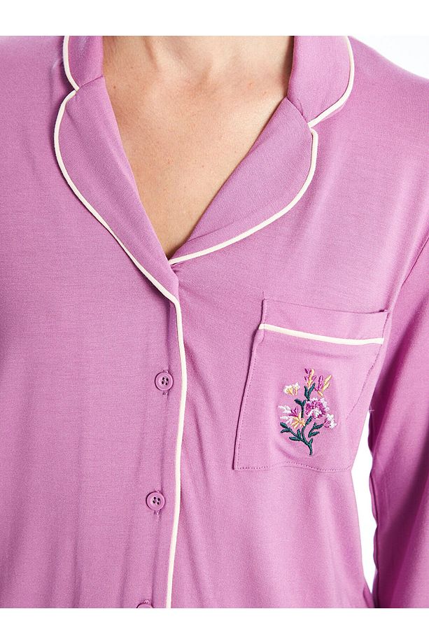Lcwk Gömlek Yaka Nakışlı Kadın Pijama Takımı - 3