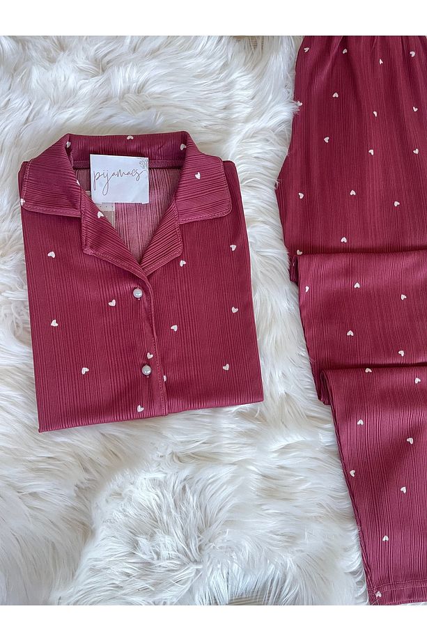 Koyu Pembe Kalp Desenli Pegasus Kısa Kol Pijama Takımı - 4