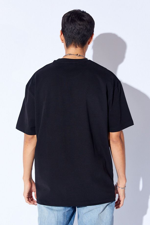 Siyah  Kalın Gramajlı Soft Dokulu Fırçalı Yüksek Baskılı Oversize Erkek Tshirt | MNN211049-01 - 6