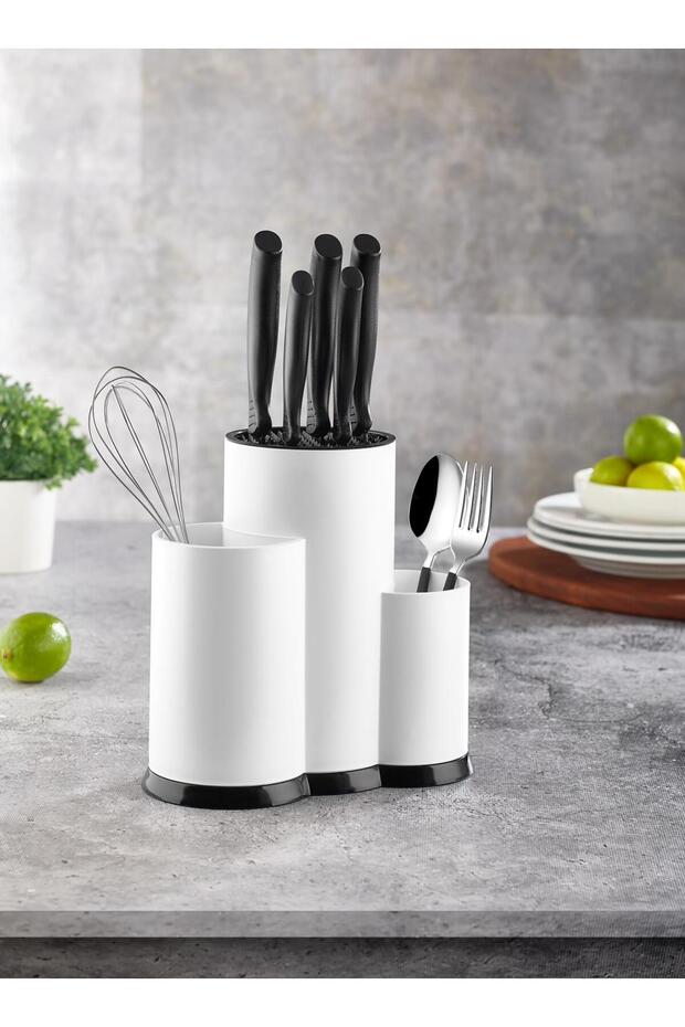 Eyo Countertop Spoon Knife Stand with Compartment - White Spoon Holder Knife Organizer
