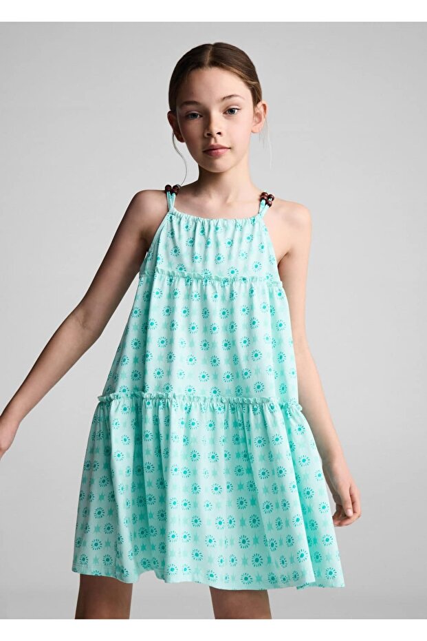 Boncuklu Baskılı Elbise - 1