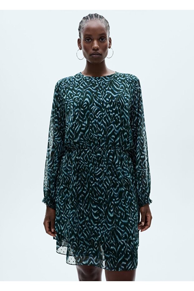 Desenli Kısa Elbise - 7