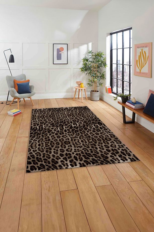 Baskılı Modern Leopar Model Yıkanabilir Kaymaz Yolluk Mutfak Salon Halısı, MODERN-148-KAHVE, - 5