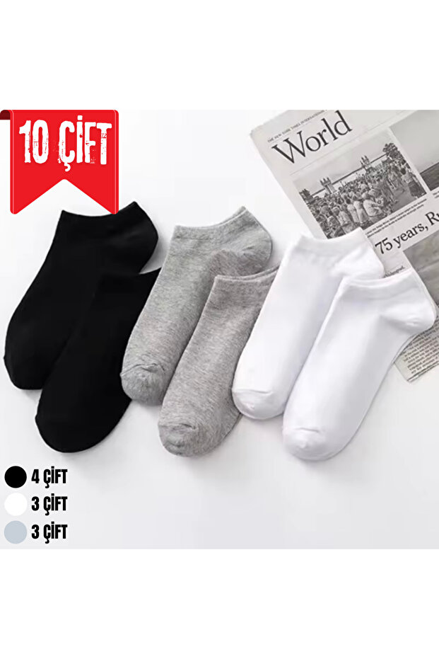 Çorap Kurdu 10'lu Ekonomik Paket 3 Renk Patik Çorap