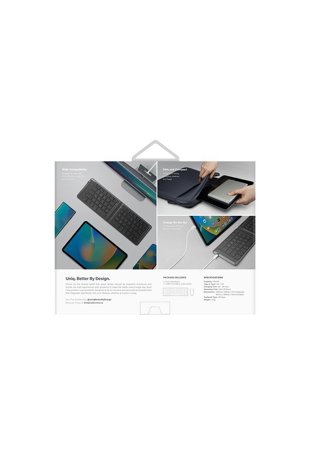 Forio Serisi Katlanabilir Kablosuz Bluetooth Klavye Ergonomik Ingilizce Q Type-C Şarjlı - 7