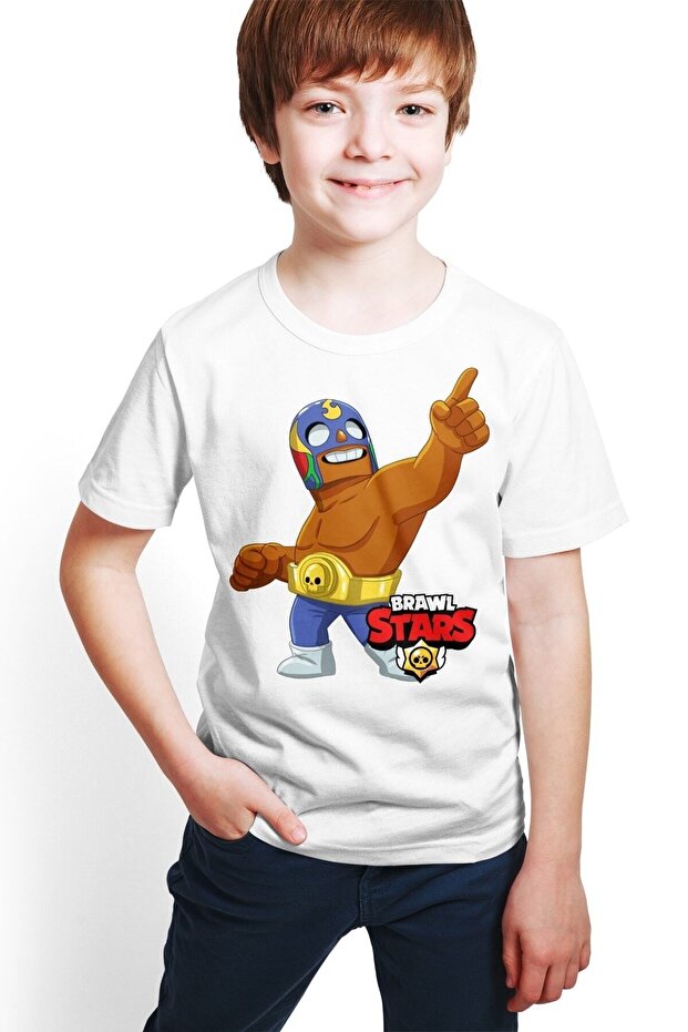 Brawl Stars - El Primo - Boy's White Digital Printed T-shirt E-01