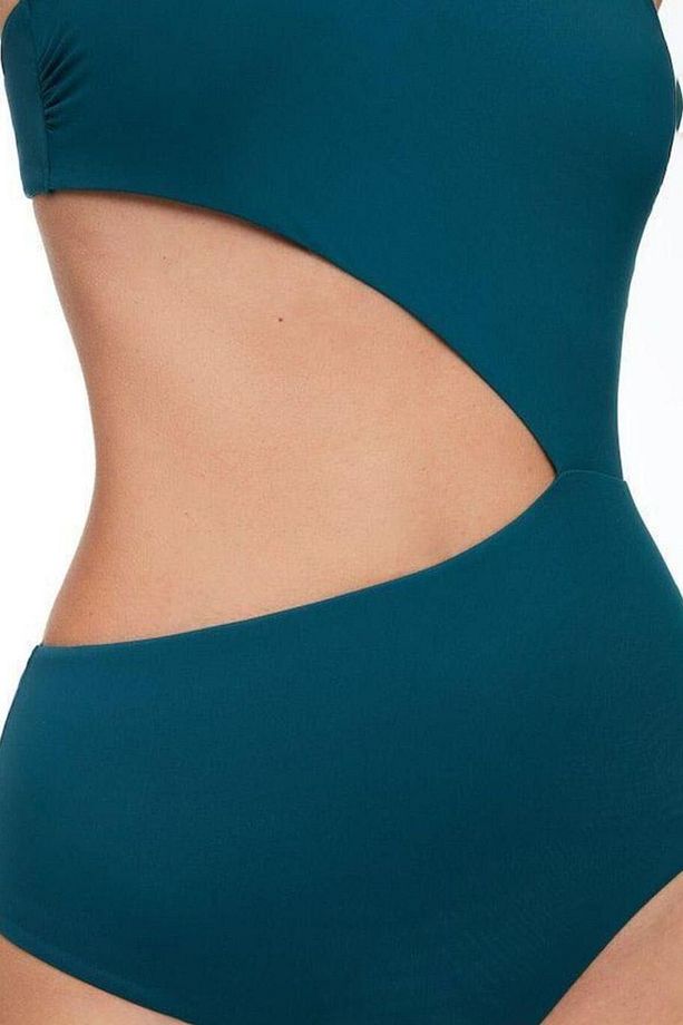 Asimetrik Kesim Cut-Out Pencereli Astarlı Tek Omuzlu Rahat Slip Kalıp Altlı Şık ve Cool Mayo - 5