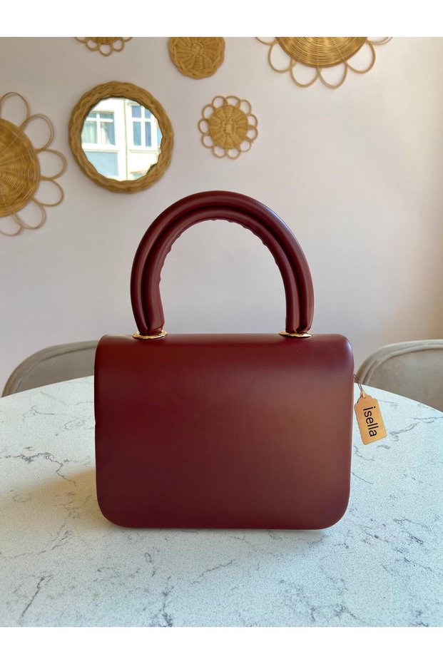 Burgundy Mini Chain Golt Strap Magnet Closure Hand Shoulder and Crossbody Bag