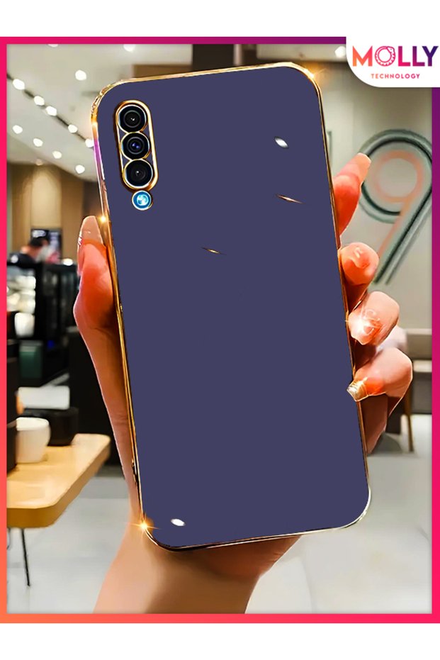Petrol Blue Luxury Silicone Case with Gold Detail on the Edges for Samsung Galaxy A30S (Compatible)