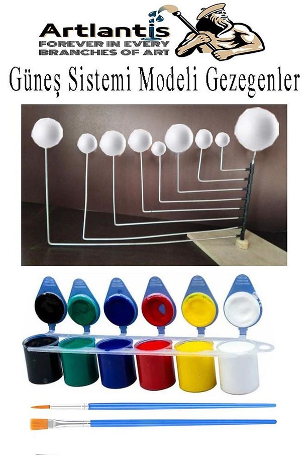 Boyanabilir Güneş Sistemi Modeli 9 lu 1 Paket Gezegenler Sistemi Strafor Köpük Top Guaj Boya Fırça S - 1