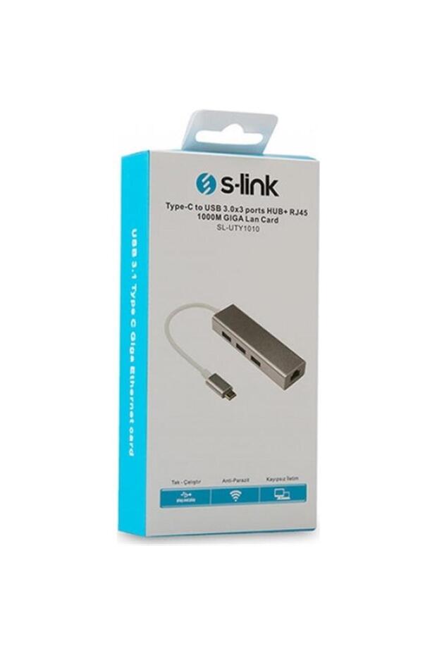 S-link sl-uty1010 type-c to usb 3.0 - 3 ports + rj gigabit ethernet hub