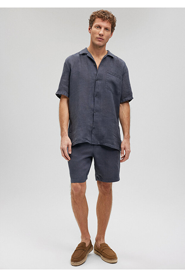 قميص كتان أنثراسايت بقصة عادية -0210830-80932