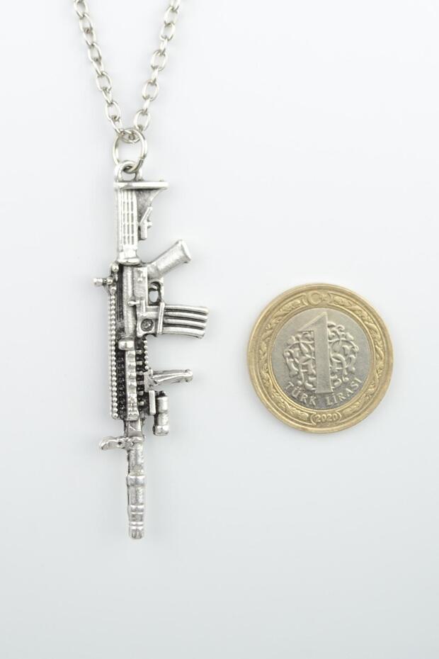 2'li Uzi - M4 Gümüş Kaplama Unisex Düz Zincir Kolye Seti Kod 1082 - 2