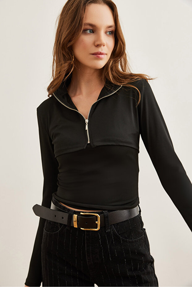 Women's Black Tank Top Zippered Blouse Blz- 19002750
