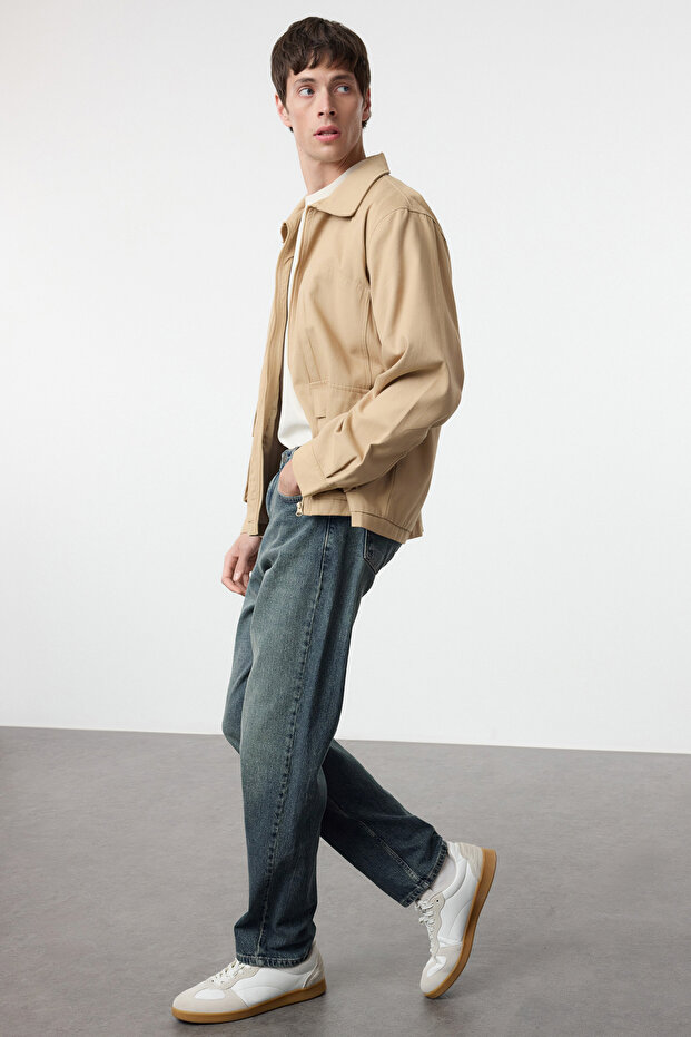 Lacivert Eskitme Efectli Baggy/90's Straight Fit Jeans Bol Kot Pantolon TMNSS24JE00012 - 3