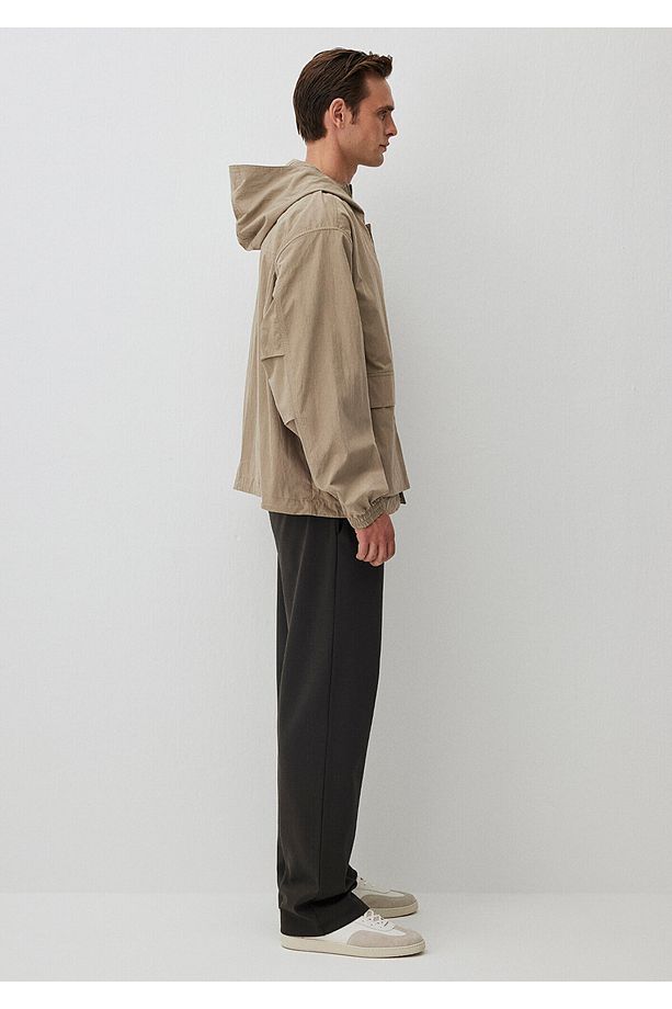 Kapüşonlu Bej Ceket Oversize / Geniş Kesim 0110367-86749 - 6