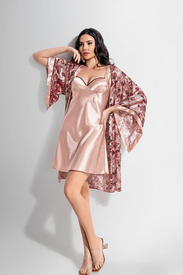 2 Piece Short Dressing Gown Set Patterned 1906
