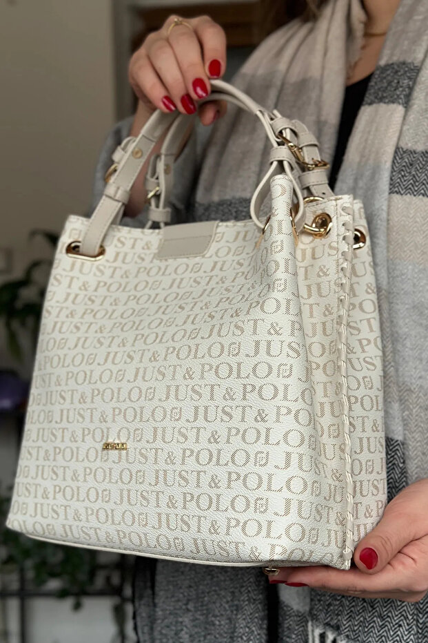 Women's Braided 4 Compartment Shoulder Bag and Handbag As2180 Cream