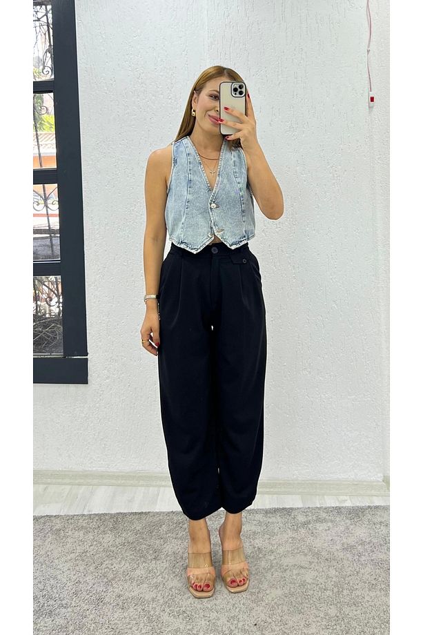 Paça Düğme Detaylı Krep Kumaş Pantolon - 4
