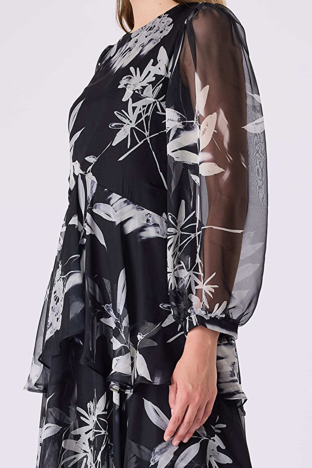 Kat detaylı şifon elbise - 3