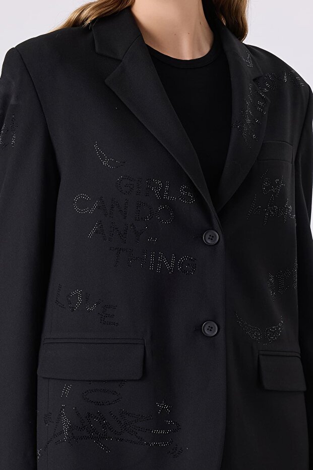 Tasarım taşlı blazer ceket - 4
